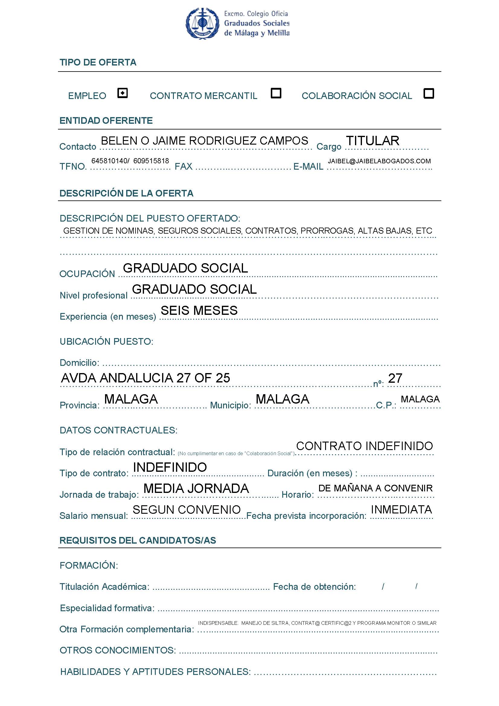 8 11 2023 Oferta Empleo COGS Malaga y Melilla